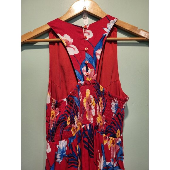 New Red Blue Hawiian Empire Waist Sleeveless Maxi Dress Japna Sz XS Tropical - Picture 5 of 8